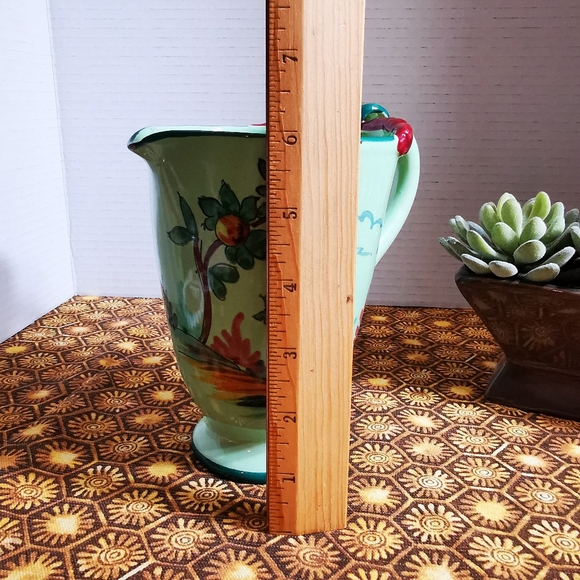 Vintage Hand Painted Green Italian Pottery Pitcher - Picture 11 of 14
